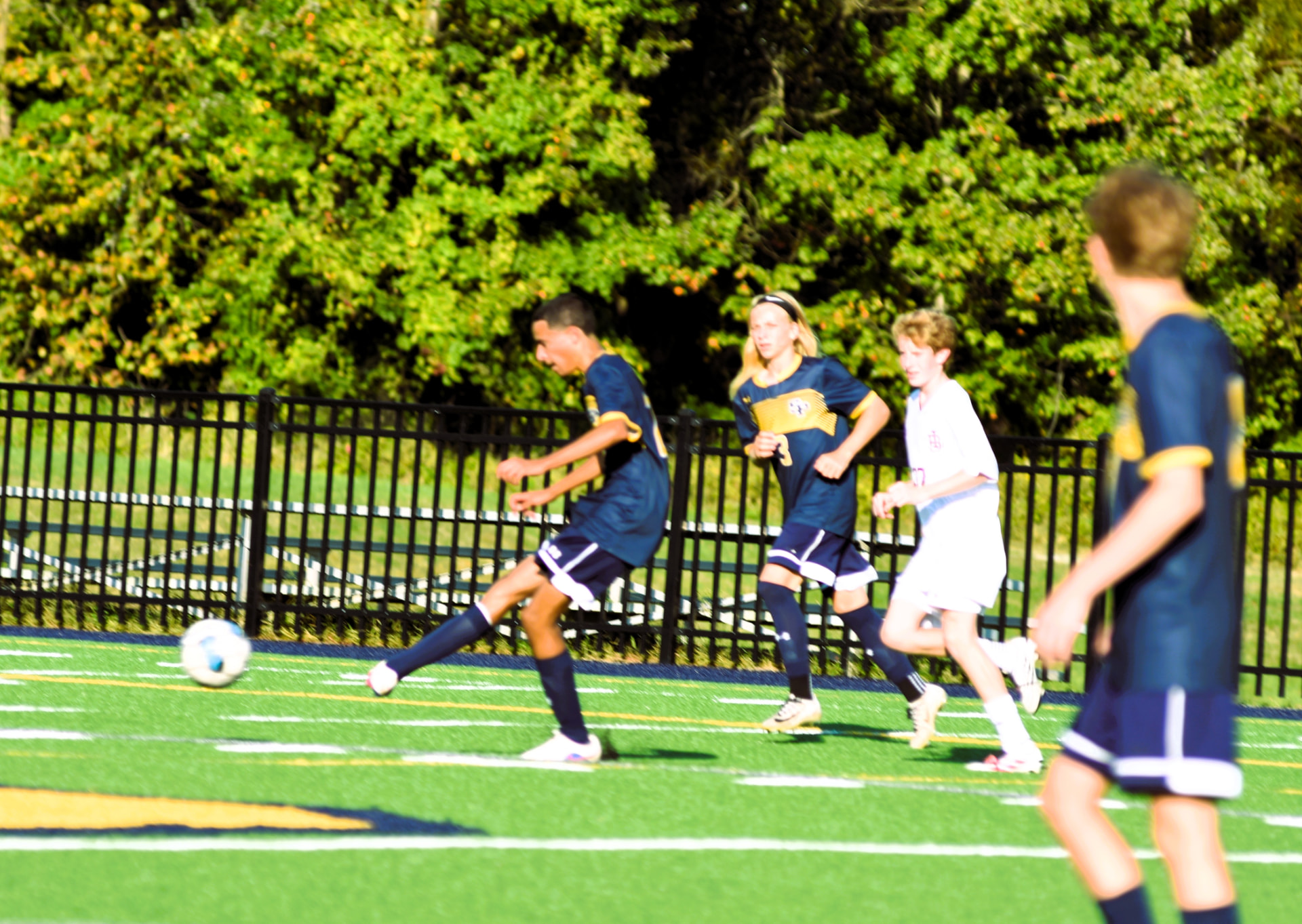 JV Crusaders soccer game action against BL